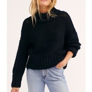 Free People My Only Sunshine Chunk Knit Sweater Black/L